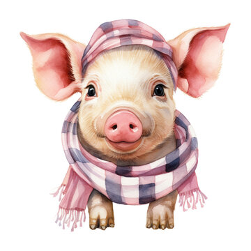 Funny pig wearing bandana Isolated on white cute