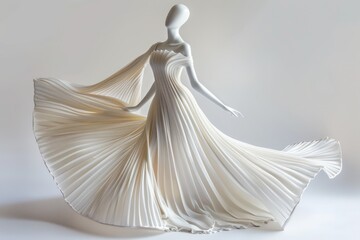 Elegant white gown fashion design on white - obrazy, fototapety, plakaty