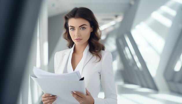 Beautiful and Confident Businesswoman in Office Environment. AI Generative.