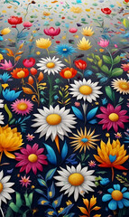 Fototapeta na wymiar Abstract art floral pattern, brush painting, photo wallpaper