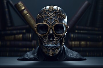 Chic allure: unveiling contemporary elegance of stylish skull with gold plating, modern luxurious decorative accent merging edgy design opulent glamour in a unique and fashion-forward statement piece. - obrazy, fototapety, plakaty