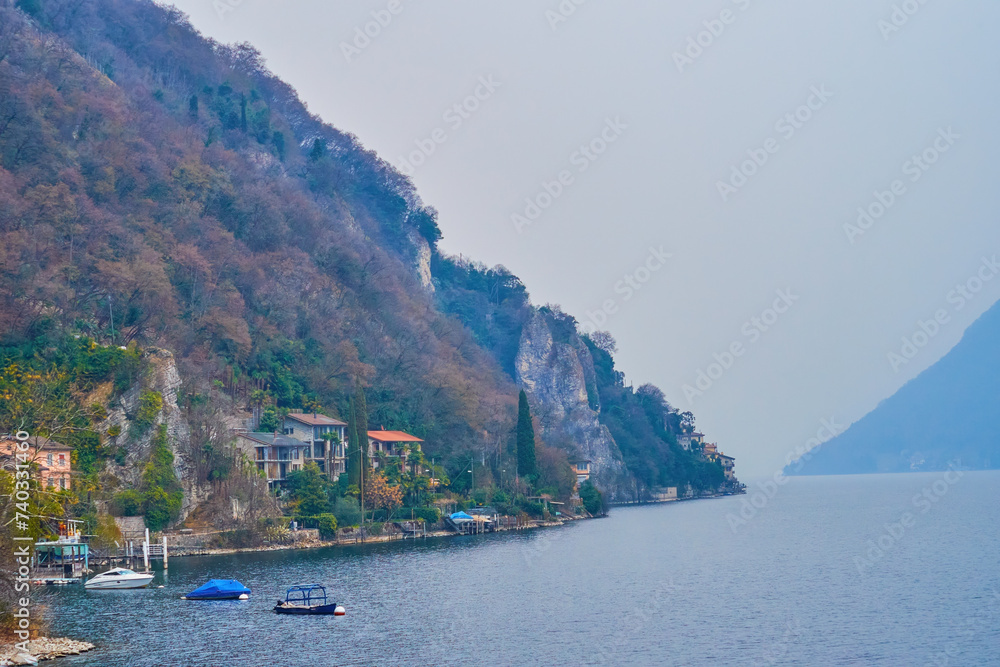 Poster The rocky shore of Lake Lugano, Lugano, Switzerland