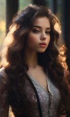 Fototapeta premium Portrait of a beautiful young girl, close-up