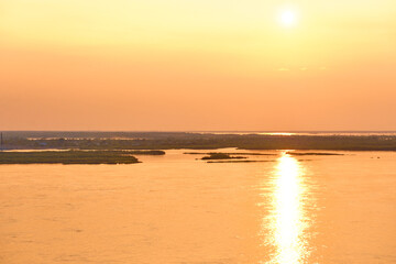 Fototapeta premium Sunset on the Amur river embankment in Khabarovsk, Russia.