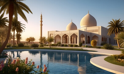 Naklejka premium exterior of the house made in the Muslim style, oriental architecture