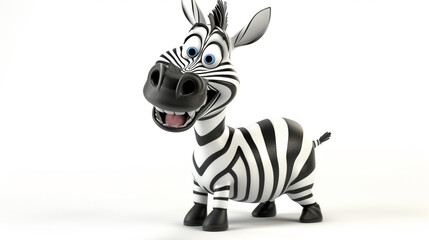 A playful cartoon zebra, 3D rendered in a happy pose, isolated on a white background with a distinctive design. - obrazy, fototapety, plakaty