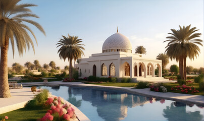 Naklejka premium exterior of the house made in the Muslim style, oriental architecture