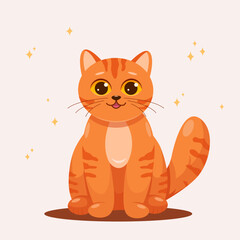 Cute red kitten in cartoon style. Vector illustration of a ginger cat. Vector illustration for card, banner, web, design, art