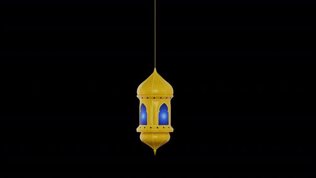 3D rendered of modern shiny golden lantern decoration ramadan islamic eid al fitr holiday 30 fps transparent background rgb alpha prores 4444 type 3