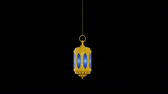 3D rendered of modern shiny golden lantern decoration ramadan islamic eid al fitr holiday 30 fps transparent background rgb alpha prores 4444 type 5