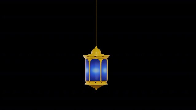 3D rendered of modern shiny golden lantern decoration ramadan islamic eid al fitr holiday 30 fps transparent background rgb alpha prores 4444 type 7