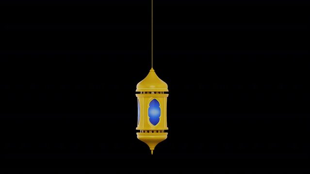 3D rendered of modern shiny golden lantern decoration ramadan islamic eid al fitr holiday 30 fps transparent background rgb alpha prores 4444 type 9