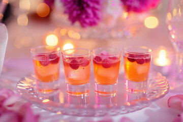 Wedding cocktails on the table at a wedding reception. Selective focus