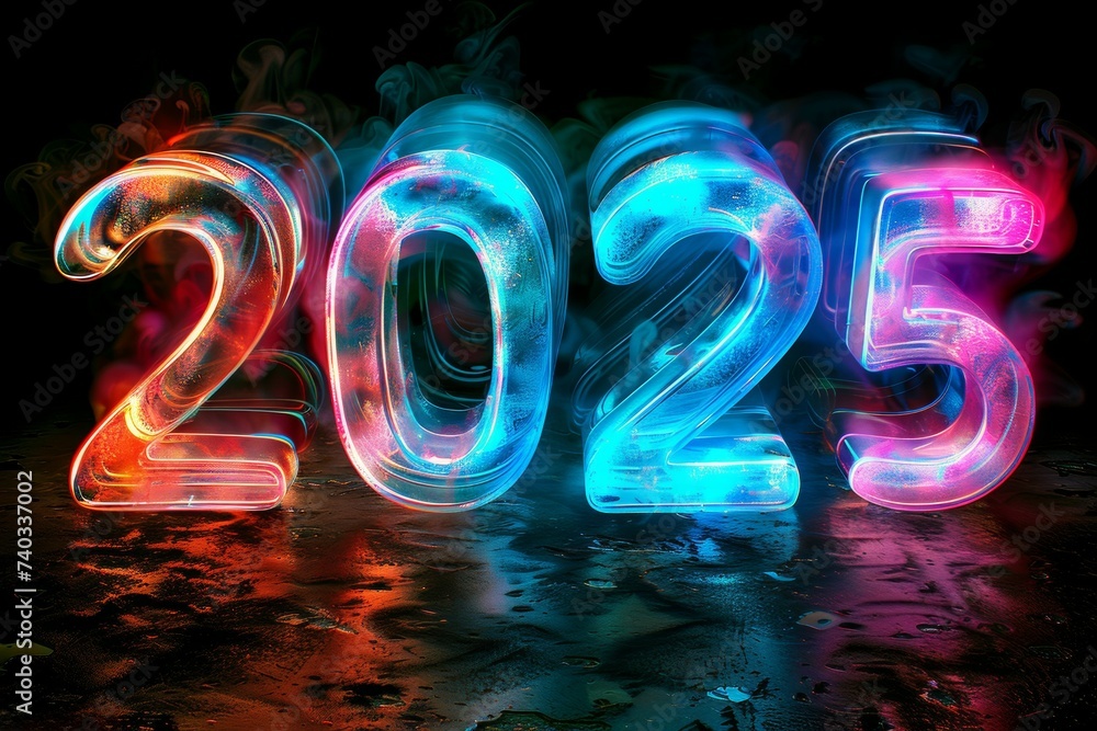 Aufkleber numbers 2025, plans and results of the year concept. background with selective focus and copy space
