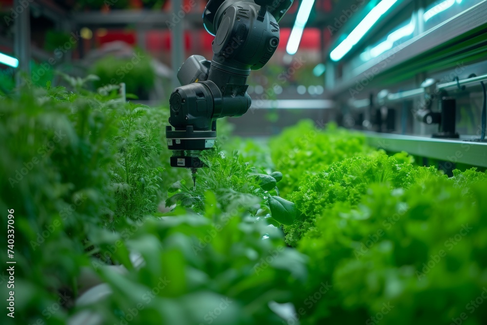 Aufkleber modern farm with robots. background with selective focus and copy space