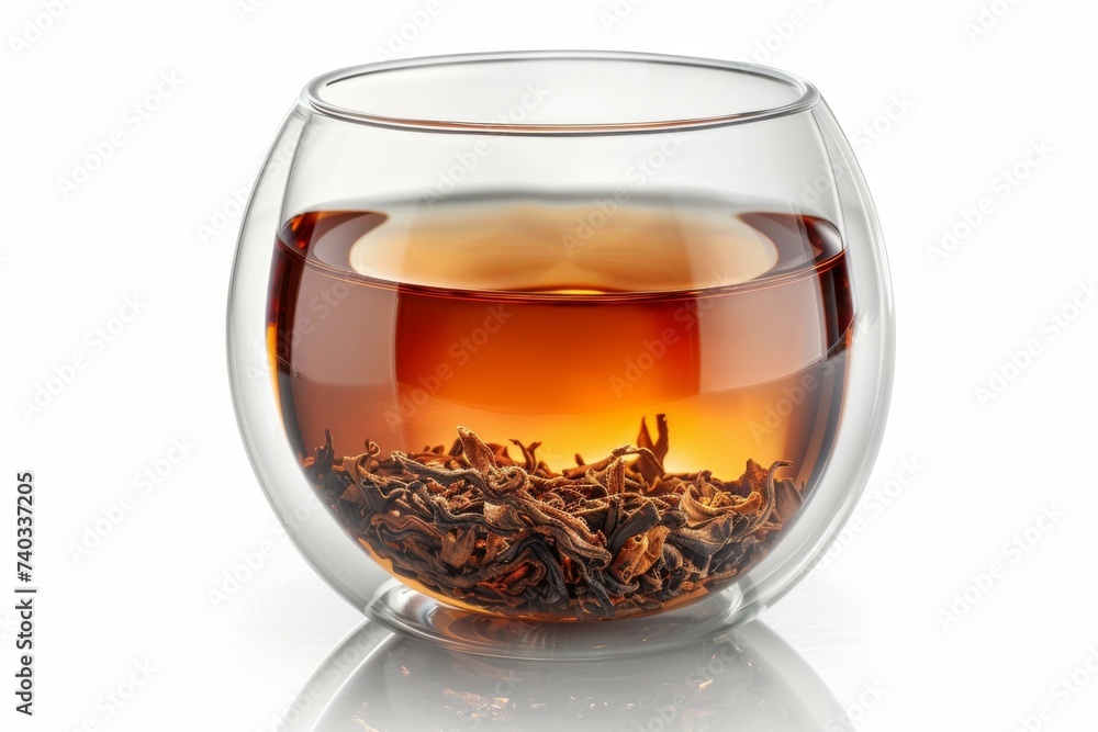 Poster a glass of tea with a double bottom. background with selective focus and copy space