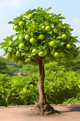 Fototapeta na wymiar The Enthralling Beauty and Bounty of a Guava Tree Under the Clear Azure Sky