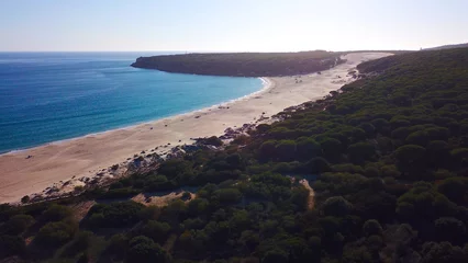 Cercles muraux Plage de Bolonia, Tarifa, Espagne aerial view of the beautiful beach and high sand dune of Bolonia at the Costa de la Luz at the sunset, Andalusia, Cadiz, Spain