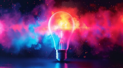 Illuminated Light Bulb Against Vibrant Neon Background