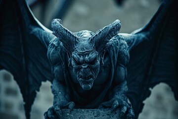 Gros plan sur une gargouille sur le toit d'une cat&eacute;drale &raquo; IA g&eacute;n&eacute;rative