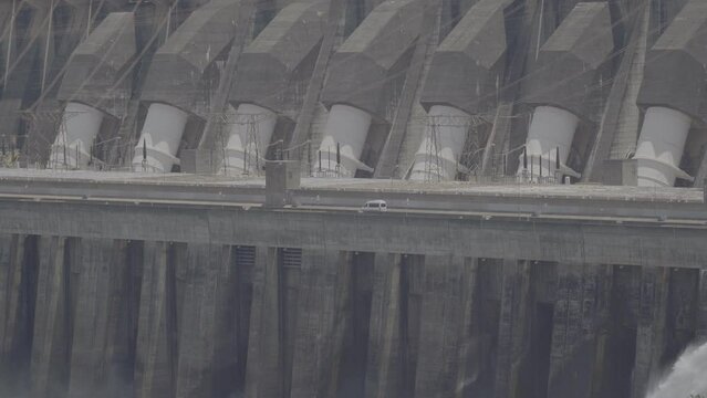 Itaipu Binacional Hydroelectric Plant - view from the central viewpoint, open plan. Sony S-log3 4k 30fps