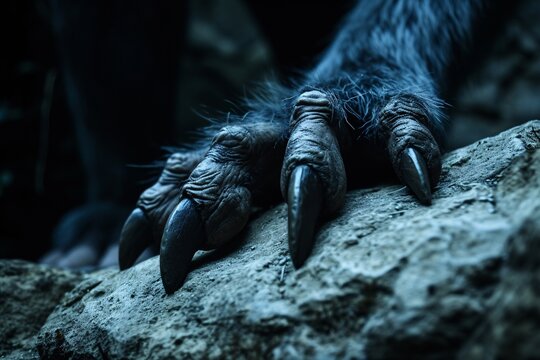Gros plan sur la patte d'un loup-garou sur un rocher &raquo; IA g&eacute;n&eacute;rative