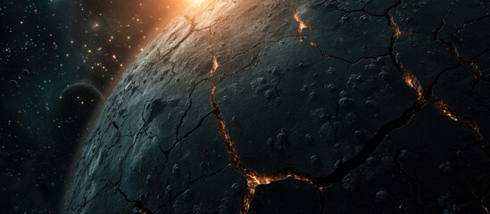 This captivating photo showcases a dramatic view of Earth from space, highlighting its cracked...