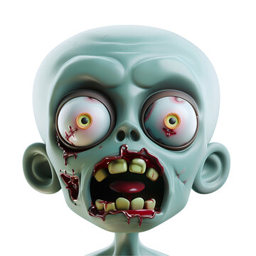 3D Render of Simple Cartoon Zombie Head: An Ideal Character for Halloween Scary, Isolated on Transparent Background, PNG