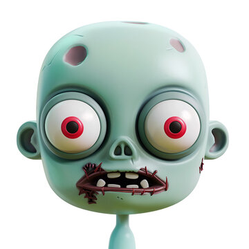 Halloween Scary with Ideal Character: Simple 3D Render Illustration of Zombie Head Cartoon, Isolated on Transparent Background, PNG