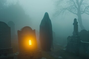 Une silhouette mystérieuse dans un cimetière » IA générative