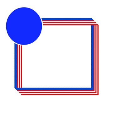 grosgrain (Petersham) ribbon style square frame in red, white and blue with upper left corner blue circle for text or image