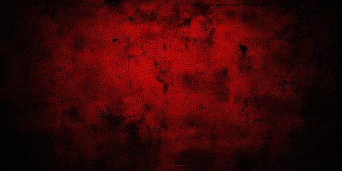Red trendy grainy grunge background dirty scarlet burgundy cement textured noise wall Vintage wide long backdrop design web banner - obrazy, fototapety, plakaty