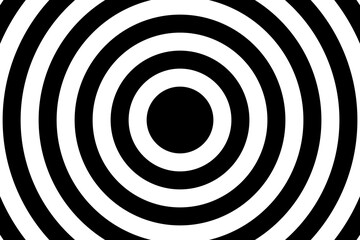 Black and white concentric circles background. Target, aim, pain point, epicenter, sun burst, radar, water ripples, sonar wave, whirlpool, radio signal banner. Simple vector illustration. - obrazy, fototapety, plakaty