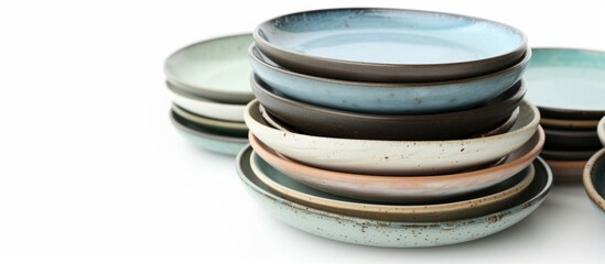 Colorful assortment of stacked bowls in different sizes and hues for kitchenware display