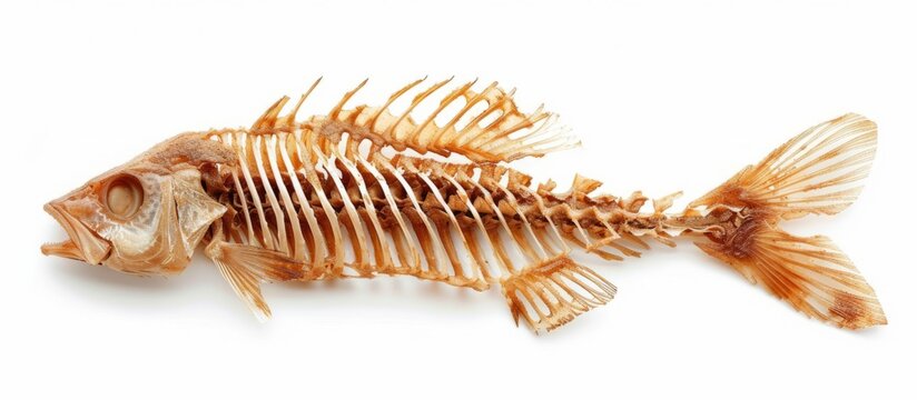 Spooky fish skeleton on dark background, mysterious underwater creature concept