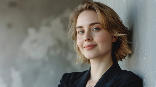 Smiling Young Caucasian Business Woman Head Shot Portrait. Thoughtful Millennial Businesswoman Looking Away With Pensive Face, Dreaming, Thinking Over Project Tasks, Future Lifestyle