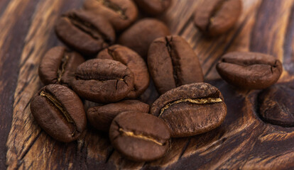 natural freshly roasted coffee beans, top view