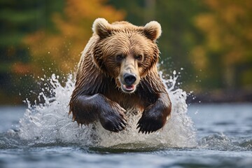 Ours brun pêchant dans l'eau d'une rivière » IA générative