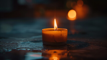 Obraz na płótnie Canvas Close-up of a single unlit candle in a dark room.