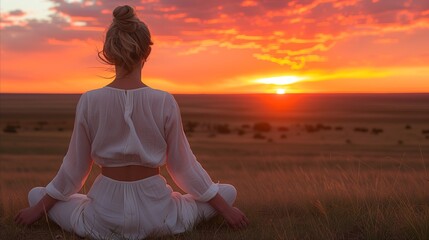 Serene Sunset Meditation on Prairie