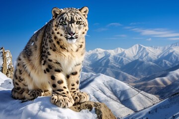 Léopard des neiges au sommet d'une montagne » IA générative