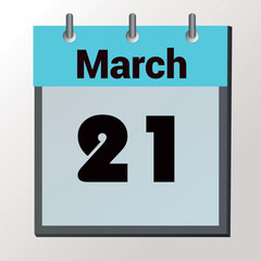 vector page of March month calendar and highlighted date March 21