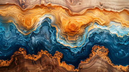 Fototapeta premium Abstract wood and colored epoxy resin texture background. Captivating image for printing. Contemporary art. Intricate details. Rich colors