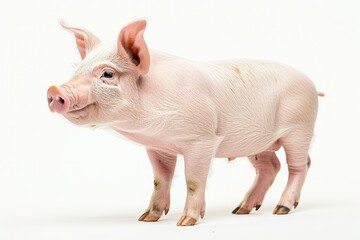 A little pig stood and watched from the side. white background