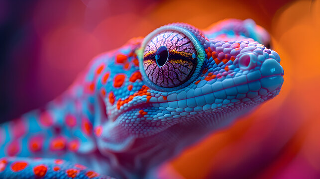 Vibrant Laid back Chameleons in a photo studio light and background, chill and relaxed colorful lizard Profile head shot, spiritual close up 