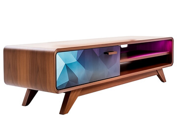 Cabinet tv stand PNG isolated on a white and transparent background - television wood stand modern interior home furniture design