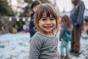Portrait of a little girl on the background of a Christmas market