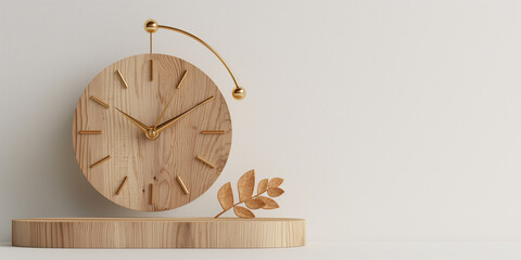 Wooden clock on white background, copy space