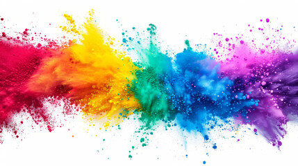 Fototapeta premium Gradient rainbow multicolored powder paint explosion, isolated on white background.