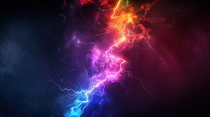 Multicolored Lightning Strike. Thunder, Storm, Colorful, Wallpaper, Background, Electric, Power
